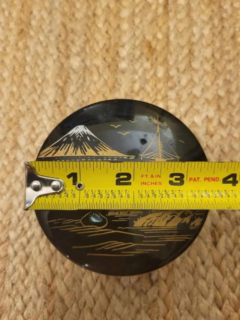 Vintage set of Japanese Black Lacquerware Coasters Featuring Mt. Fuji